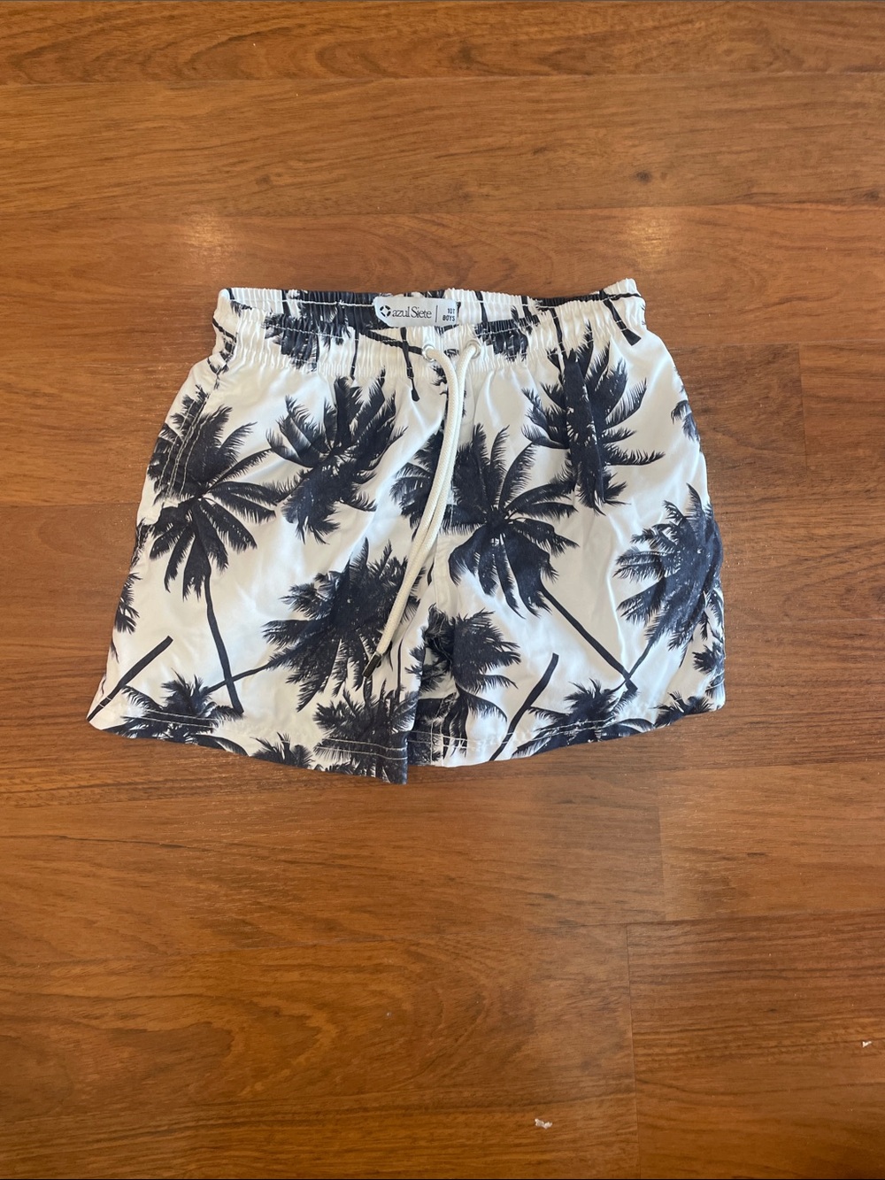 Boys Palm-Print Swim Shorts - White/Black